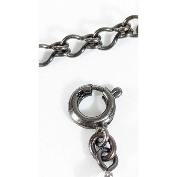 Ben Amun Crystal Dangle Necklace Silver Toned White Colorless Beads Rhinestones - Picture 12 of 12